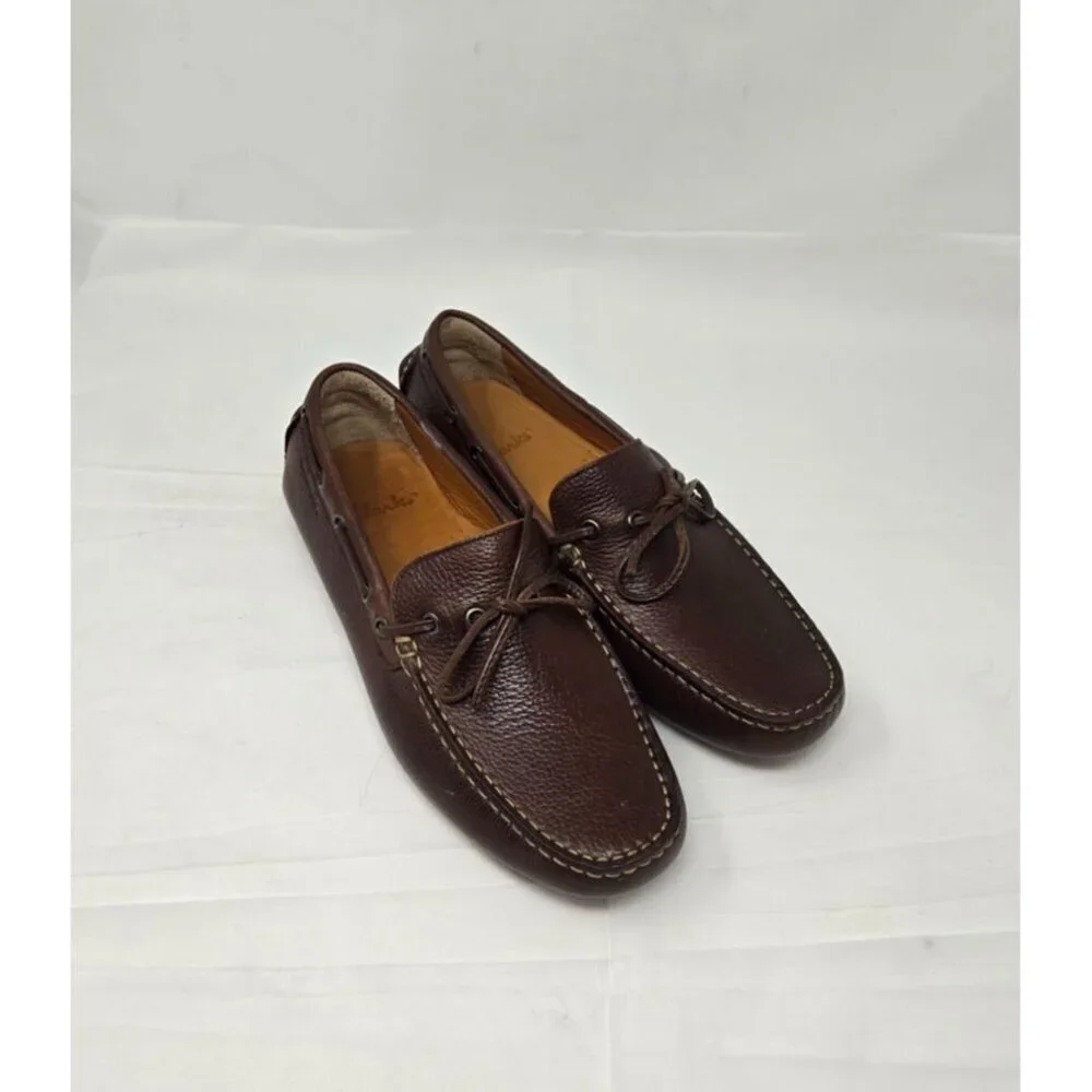 Clarks men's brown Leather Slip On Loafer Mocs Driver Shoes size 8